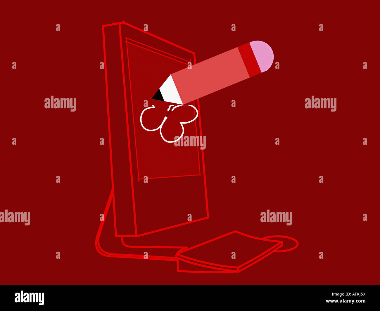 Pencil drawing on a computer monitor Stock Photo - Alamy