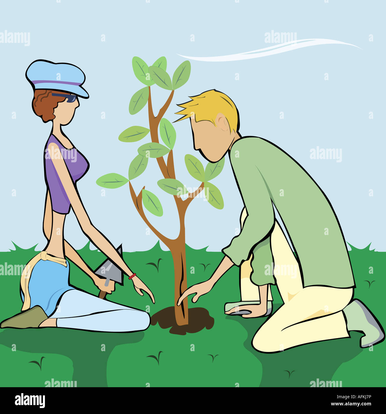 Man and a woman planting a tree Stock Photo - Alamy