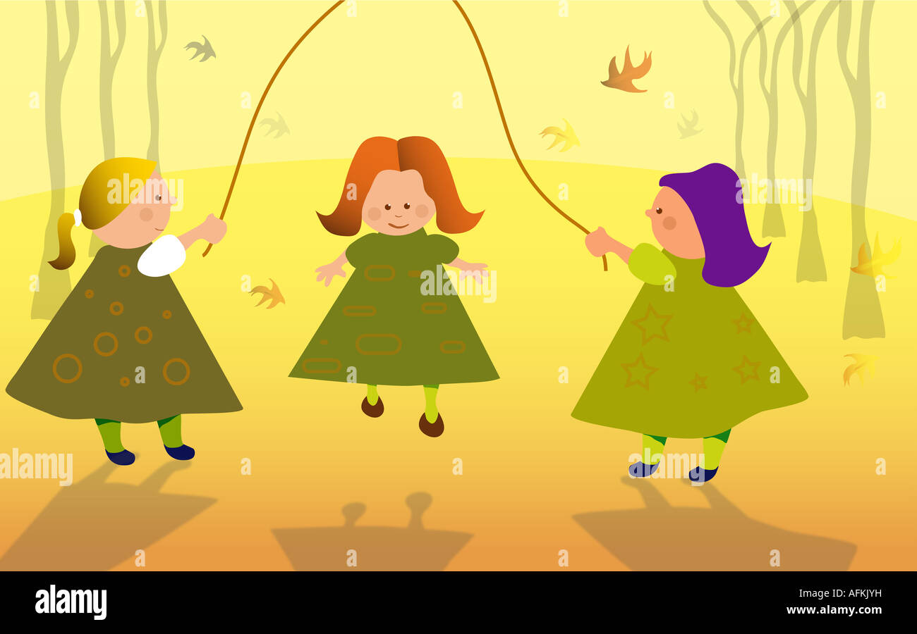 Three girls playing jump rope hi-res stock photography and images - Alamy