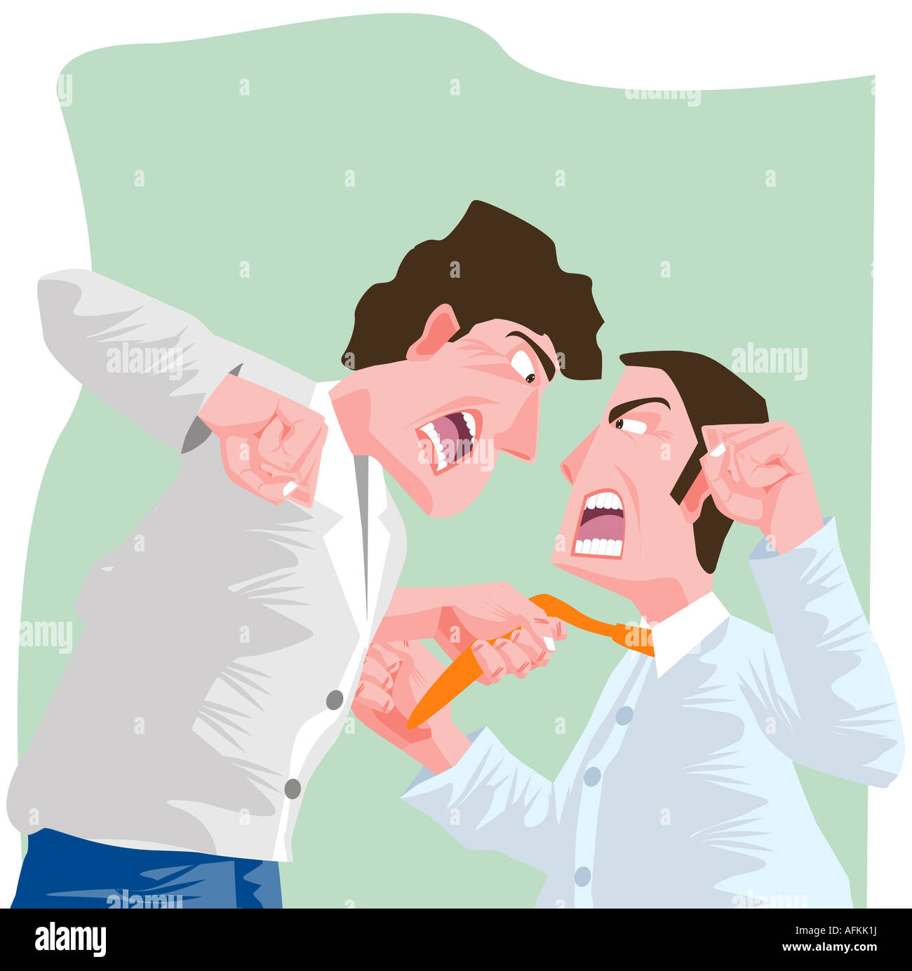 Side profile of two businessmen fighting Stock Photo