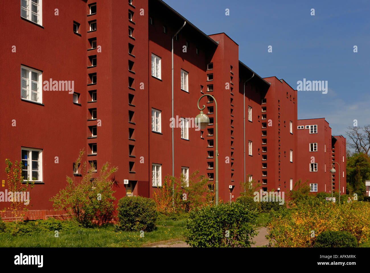 Berlin. Hufeisensiedlung. Horseshoe Estate by Bruno Taut. The Red Front building. Stock Photo