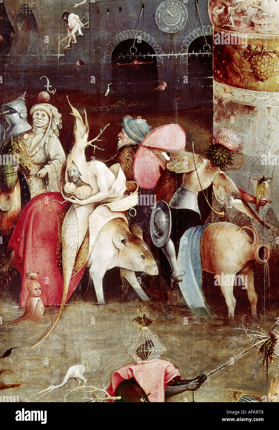 "fine arts, Bosch, Hieronymus, (circa 1450 - 1516), painting, "the temptation of Saint Anthony", central panel, detail, 1505 - Stock Photo