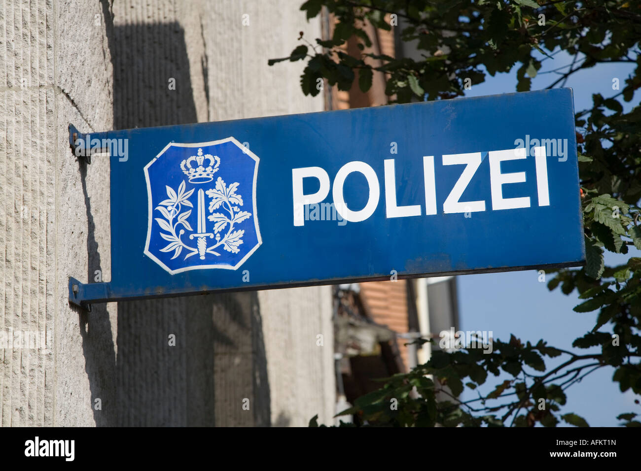Police station sign St Vith Belgium Stock Photo