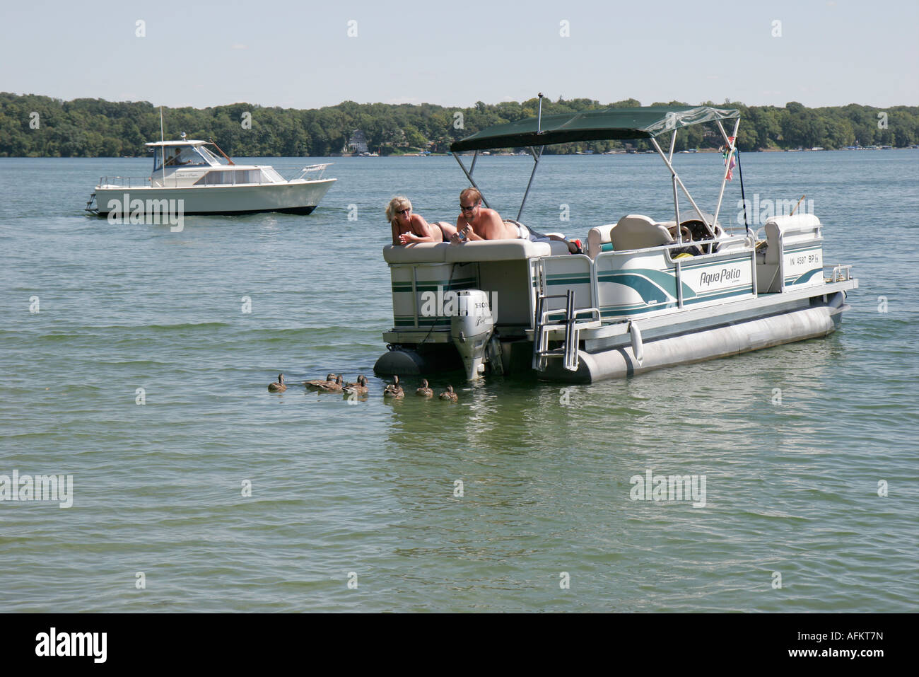 Indiana Marshall County,Culver,Lake Maxinkuckee,pontoon boat,ducks