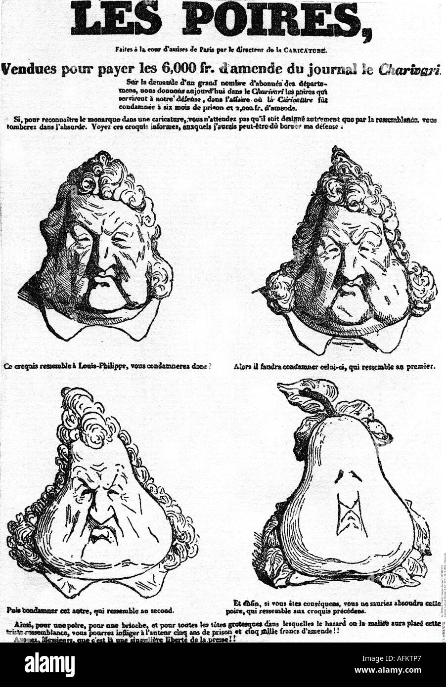 Louis Philippe, 6.10.1773 - 26. 8.1850, King of France 7.8.1830 -  24.2.1848, caricature, the pears, by Charles Philipon, Charivari,  January, 1834, Bourbon, Orleans, politics, drawing, pear Stock Photo - Alamy