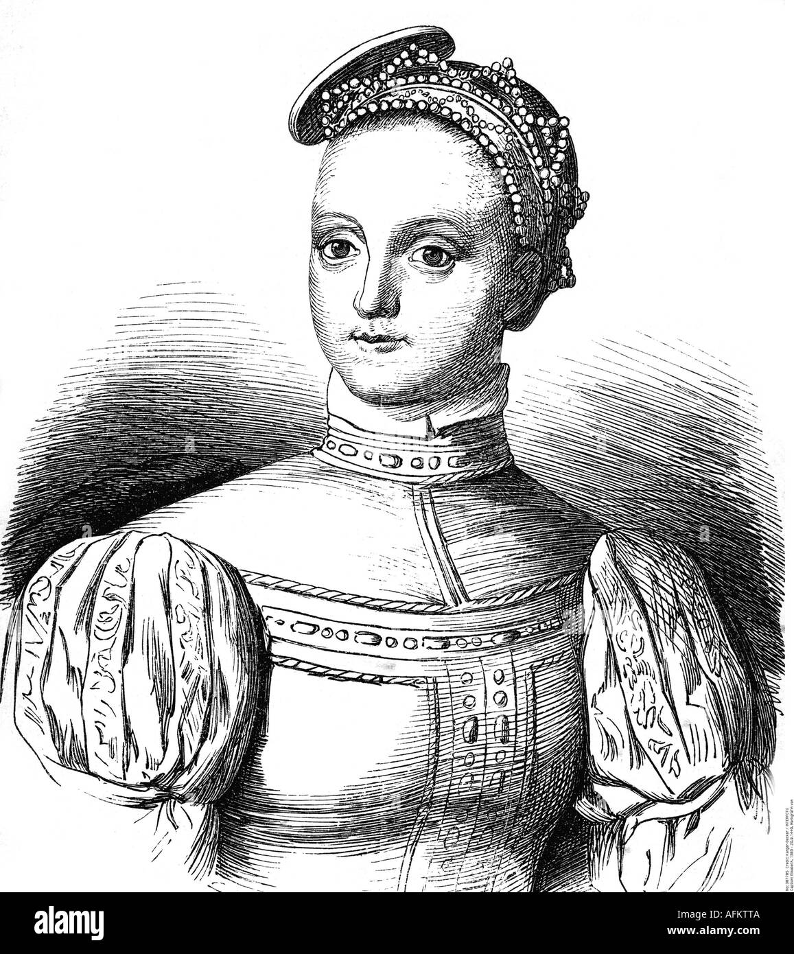 Elizabeth, 1383 - 20.9.1440, Countess of Brandenburg 30.4.1415 - 20.9.1440, portrait, engraving, 19th century, , Stock Photo