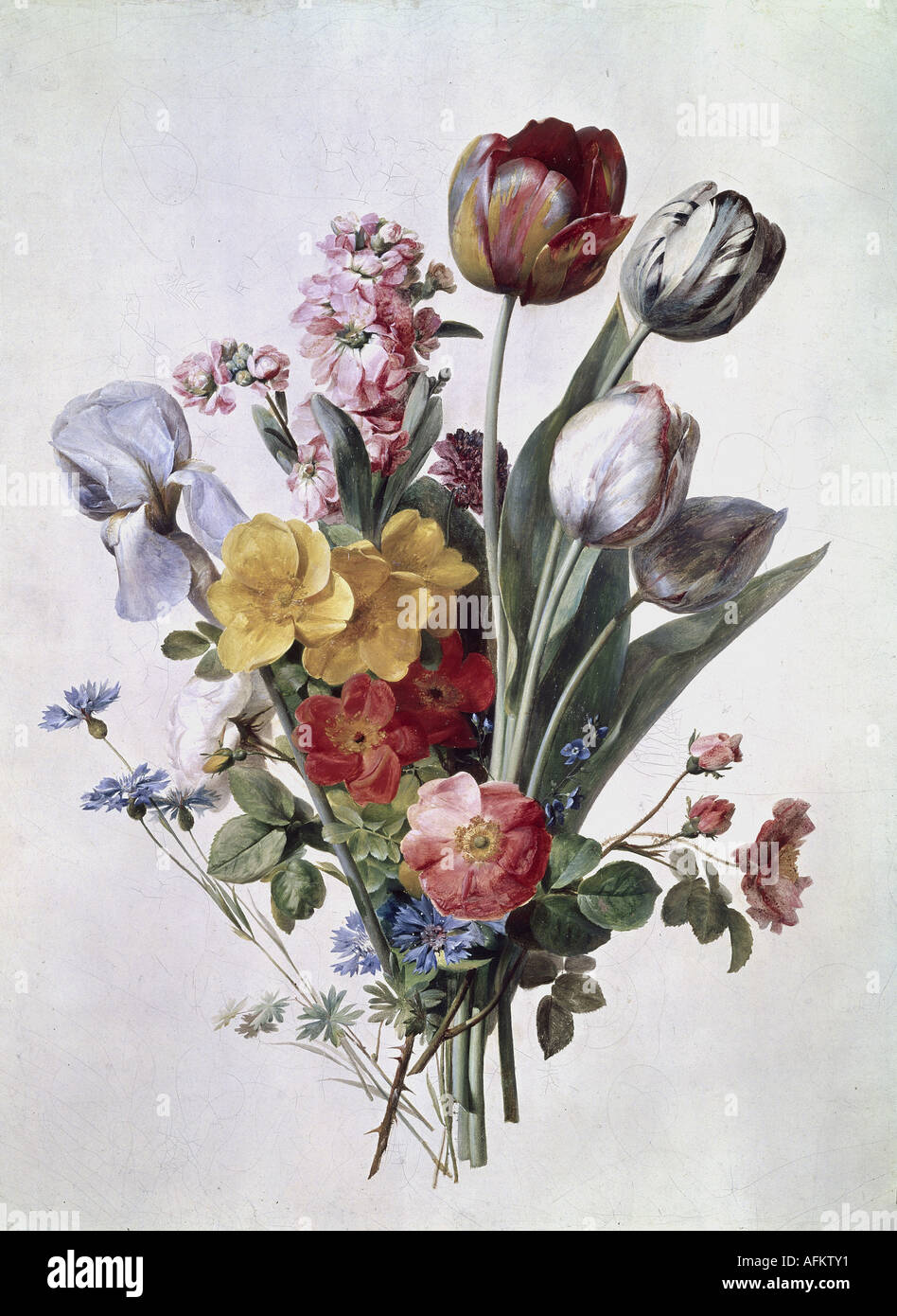 "fine arts, Berjon, Antoine, (1754 - 1843), painting, "flowers on white background, still life", circa 1810, museum of fine ar Stock Photo