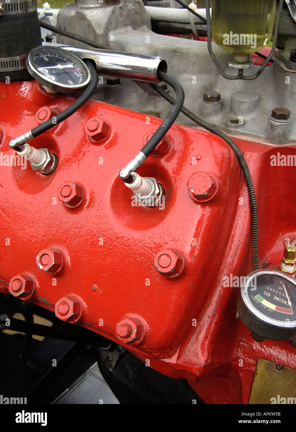 Red car cylinder head with spark plugs Stock Photo Alamy