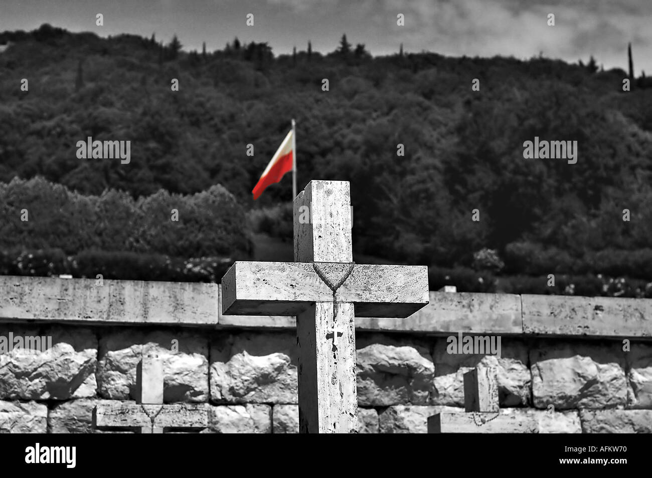 The Polish war cemetery at Monte Cassino Abbazia Italy. Place of a vicious world war 2 battle between the Allies and Nazis. Stock Photo