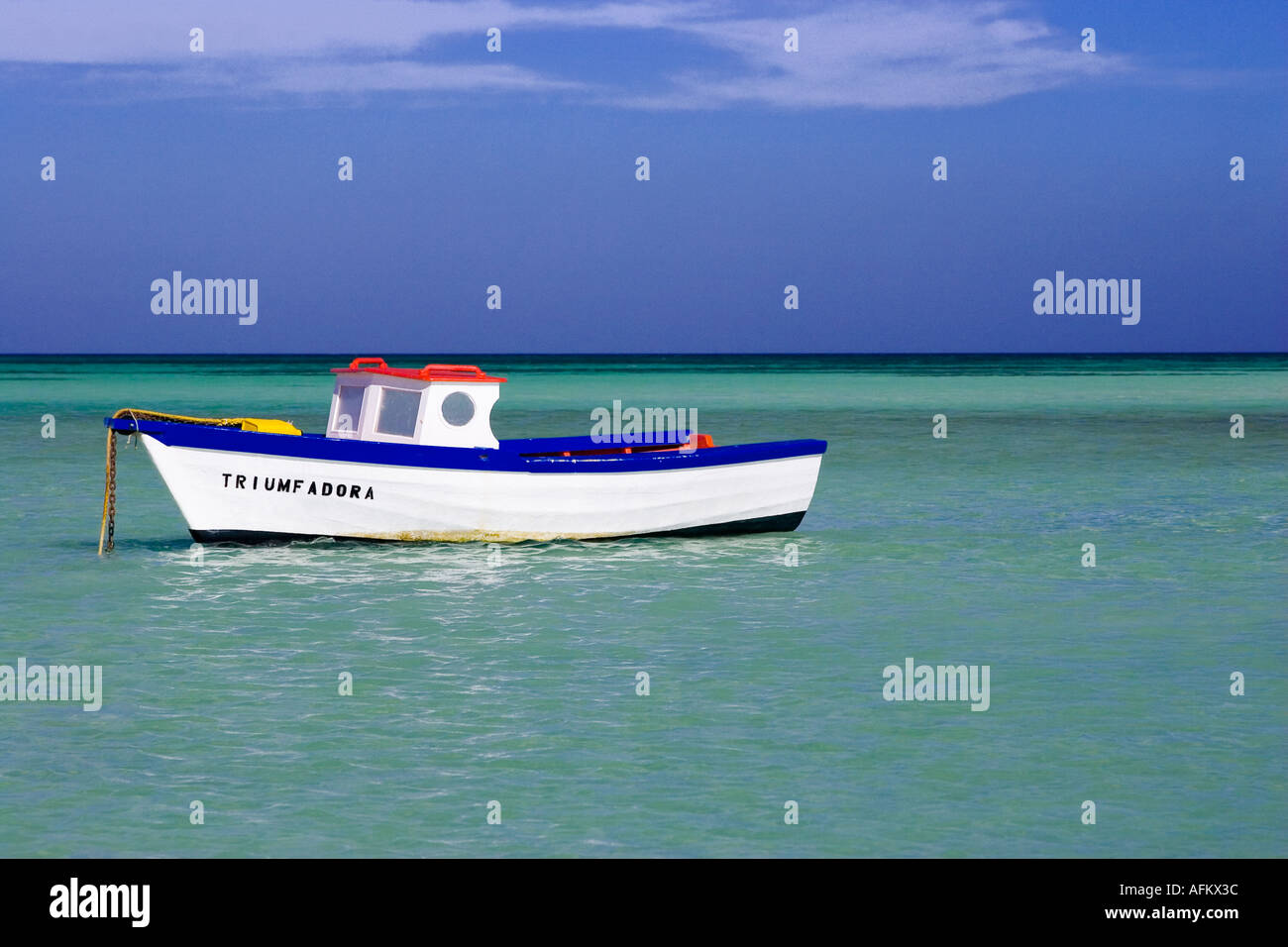 Fishing Boat off Hadicurari Beach Aruba, Netherlands Antilles Stock Photo