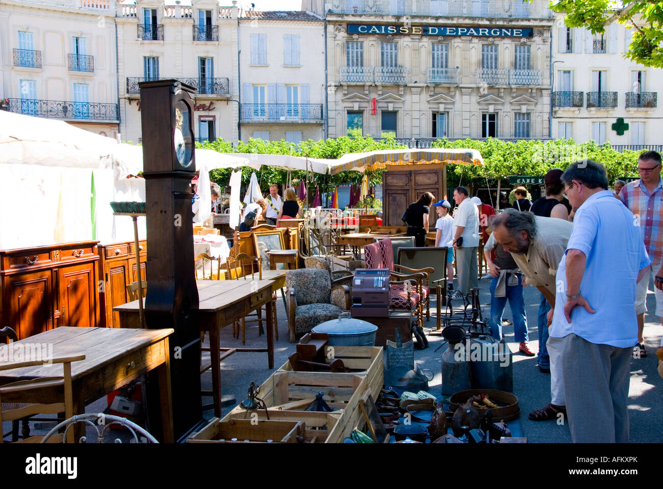 Antiques market in Forcalquier, Provence, Southern France Stock Photo