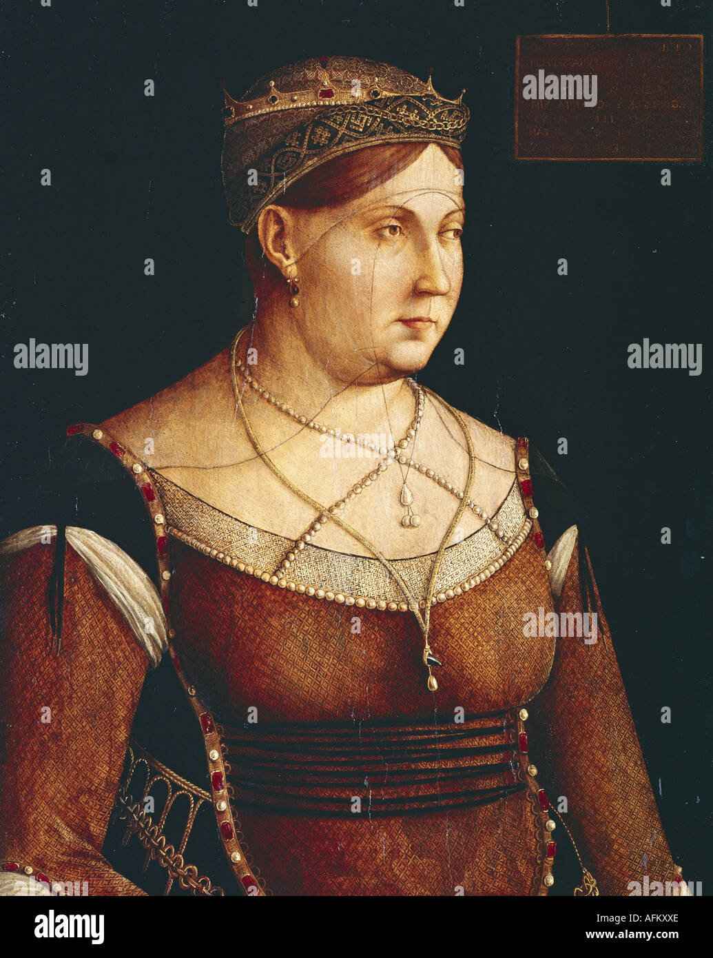 'fine arts, Bellini, Gentile, (circa 1429 - 1507), painting, 'portrait of Caterina Cornaro, queen of Cyprus', 1500, 63 cm x 49 Stock Photo
