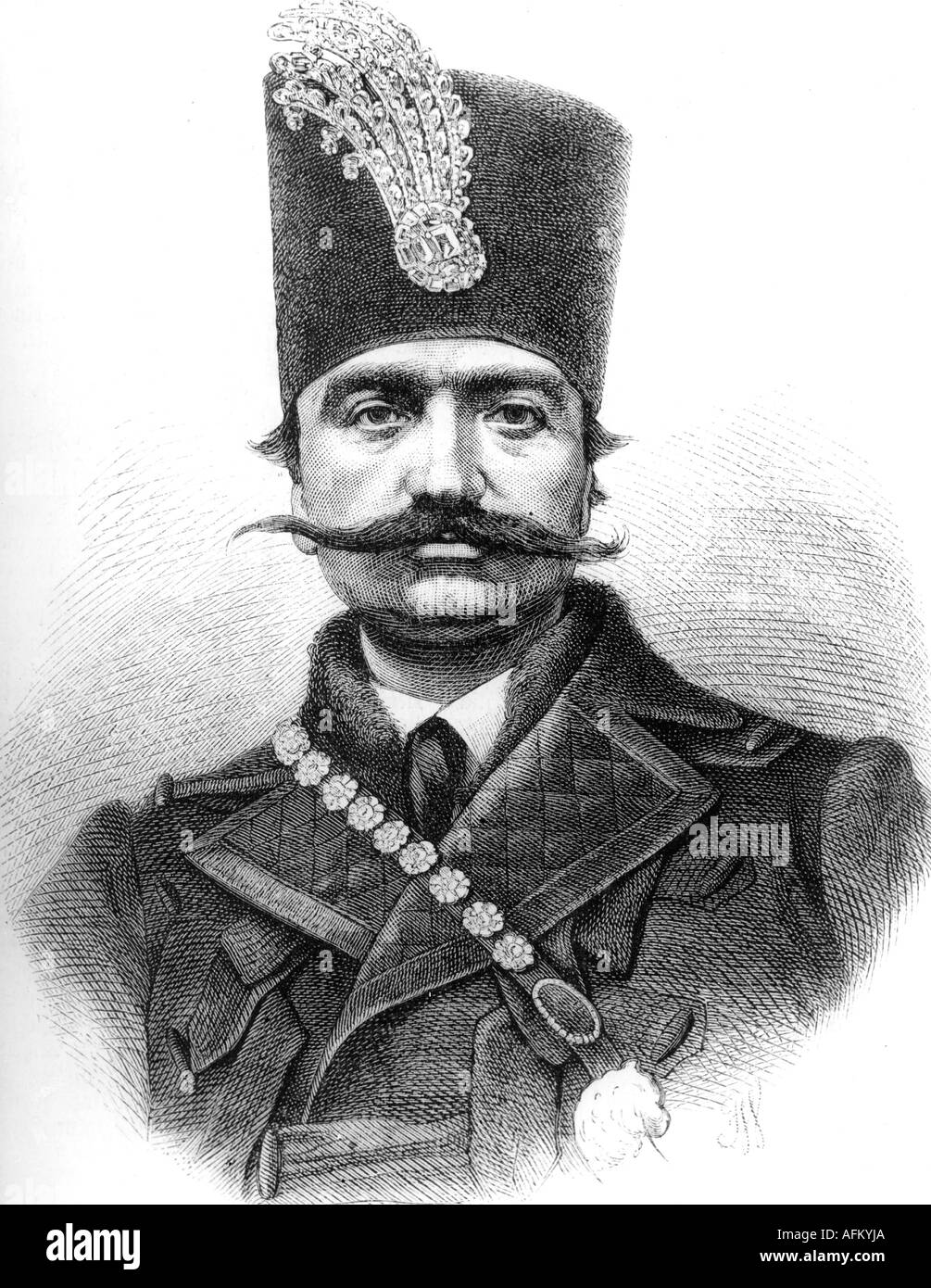 Nasser-al-Din Shah, 16.7.1831 - 1.5.1896, Shah of Persia 1848 - 1896, portrait, wood engraving, 1873, after drawing by F. Weiss, Stock Photo