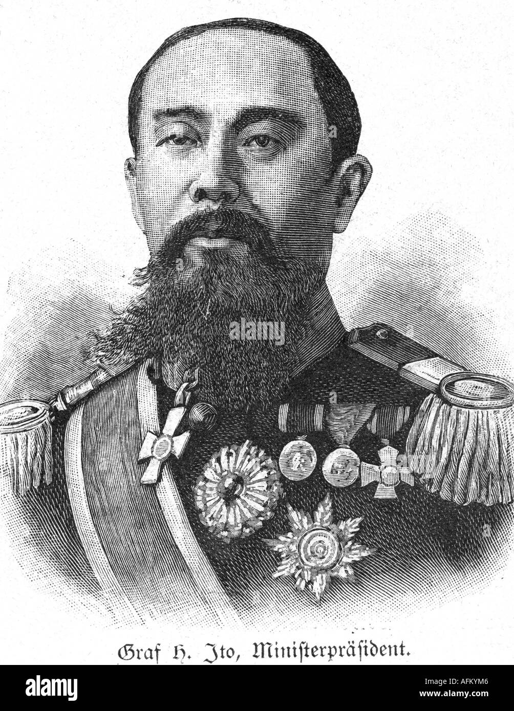 Ito Hirobumi, Prince, 16.10.1841 - 26.10.1909, Japanese politician, portrait, wood engraving, circa 1907, , Stock Photo