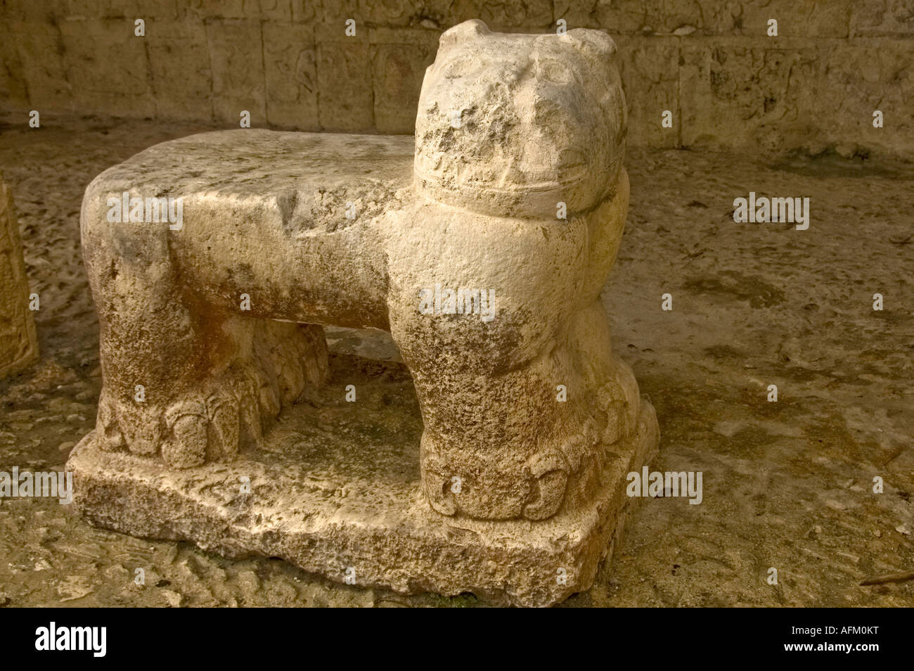 close up of Mayan jaguar sculpture in Chichen Itza site, Mexico Stock Photo