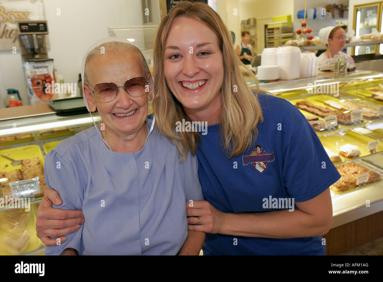Shipshewana Indiana,Bread Box Bakery and Cafe,woman hugging,senior