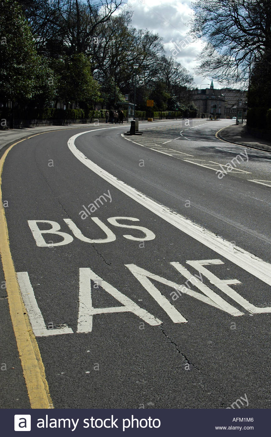 Bus lane road markings Stock Photo Alamy