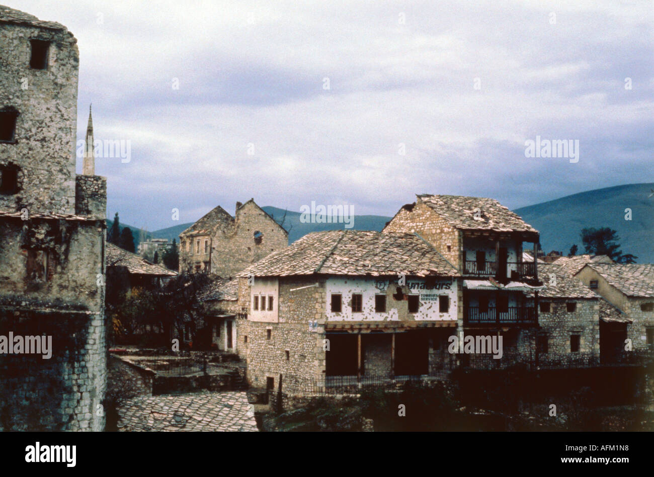 events, Bosnian War 1991 - 1995, ruins in Mostar, 21.2.1992, former Yugoslavia, Herzegovina, destruction, ruin, historic, historical, 20th century, 1990s, Stock Photo
