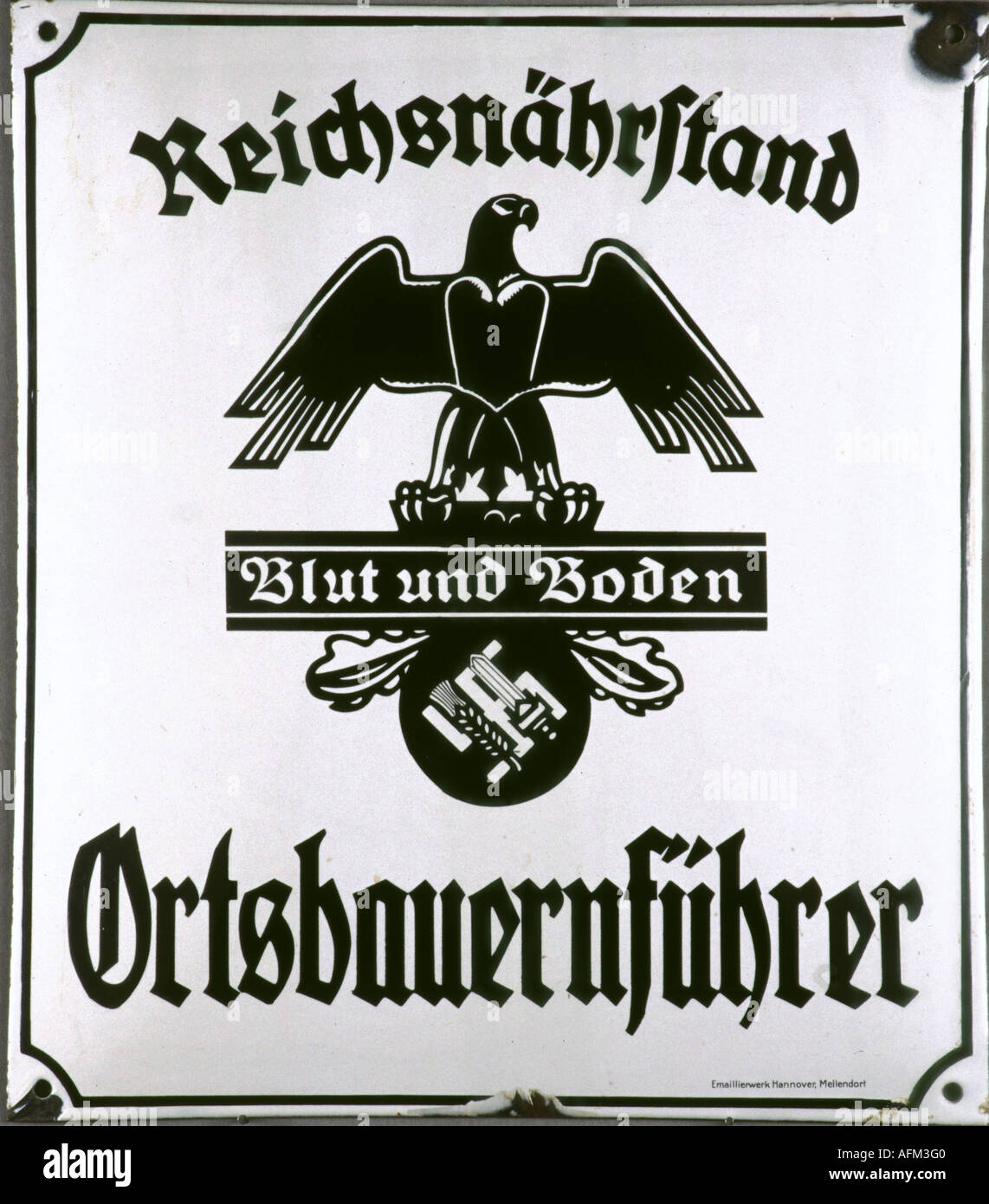 Nazism / National Socialism, organisations, Reichsnährstand (Reich Agriculture Organisation), enamel plate of a local leader, 1930s, 30s, , Stock Photo