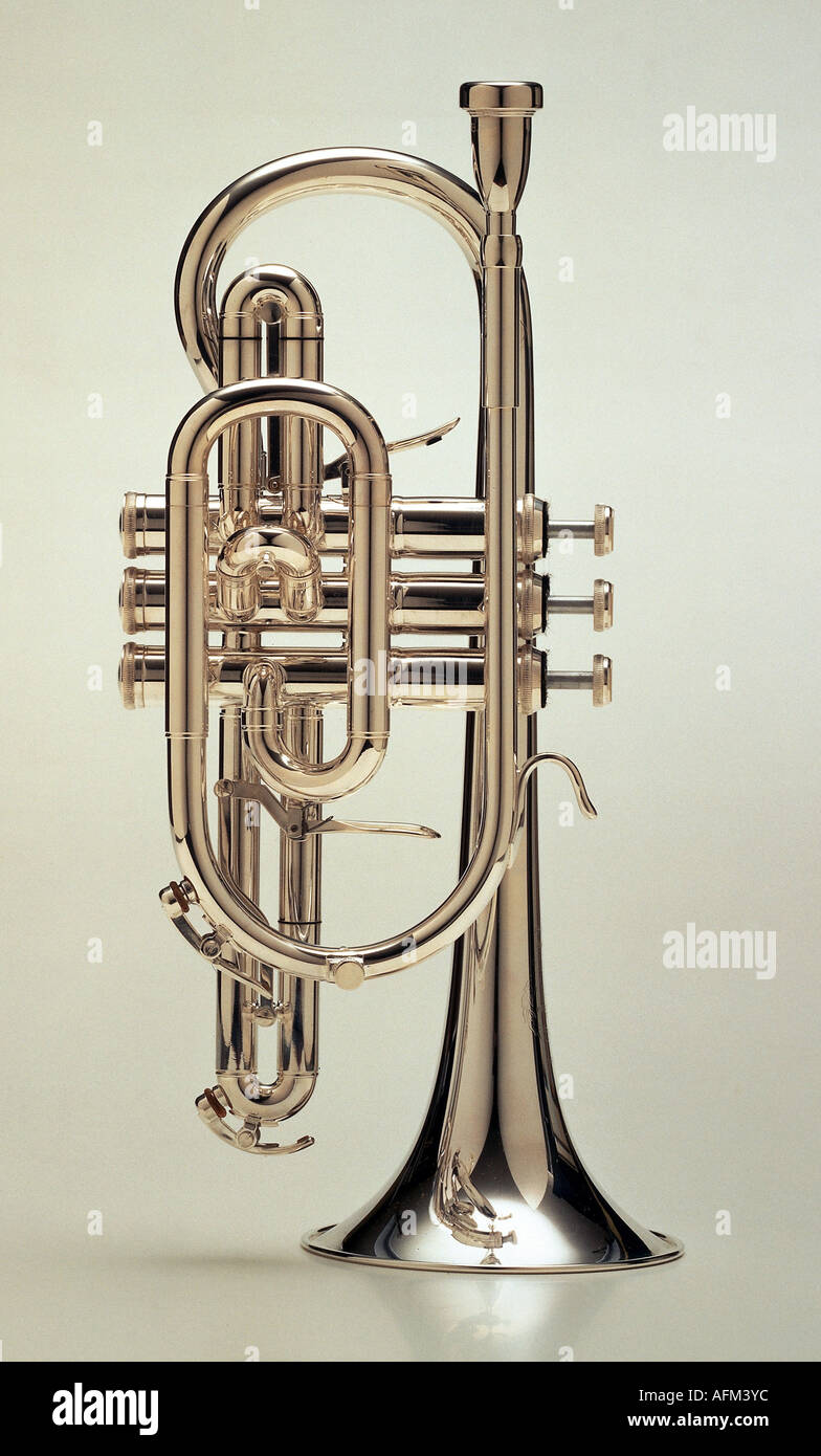 music, instruments, cornet, instrument in B tuning, Stadtmuseum, Munich, wind instrument Stock Photo