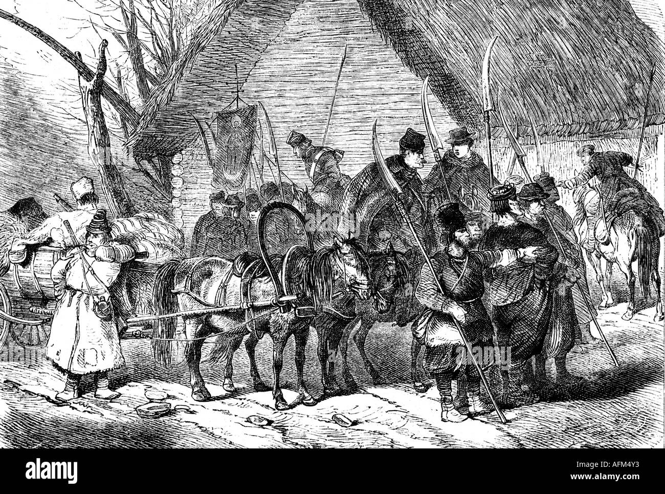 Polish uprising 1863 - 1864, insurgent in the forest at Schitomir ...