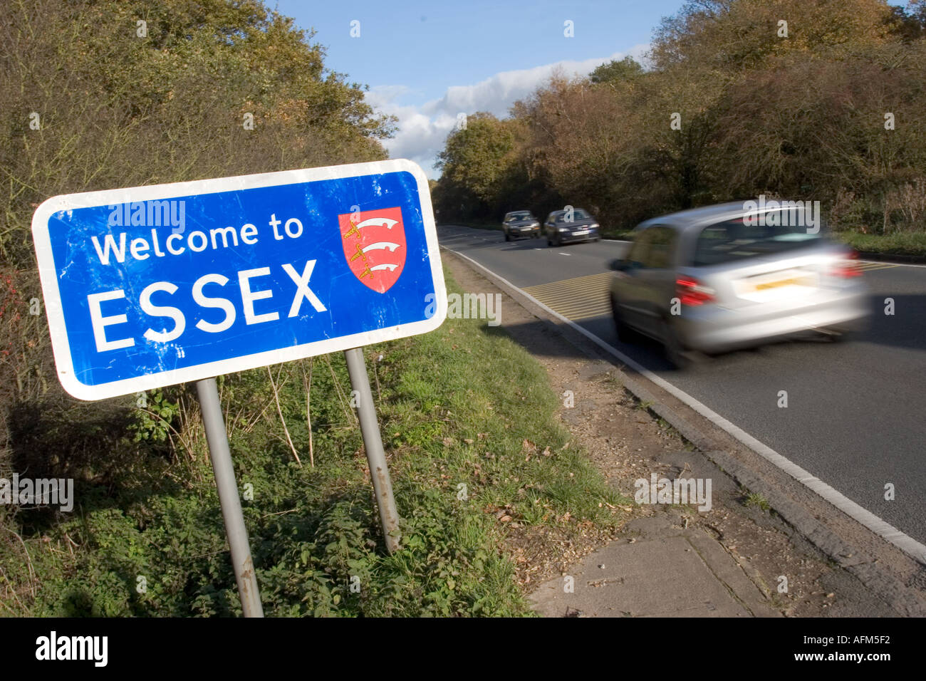 to Essex sign with moving car passing Stock Photo 2590193 Alamy