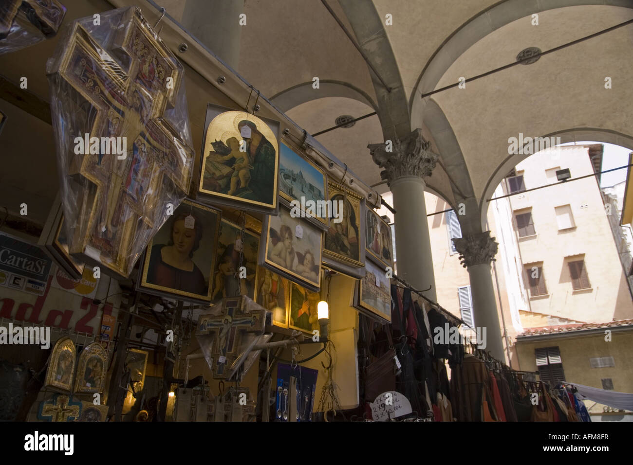 Traditional shopping arcade, in Florence, Italy selling religious icons