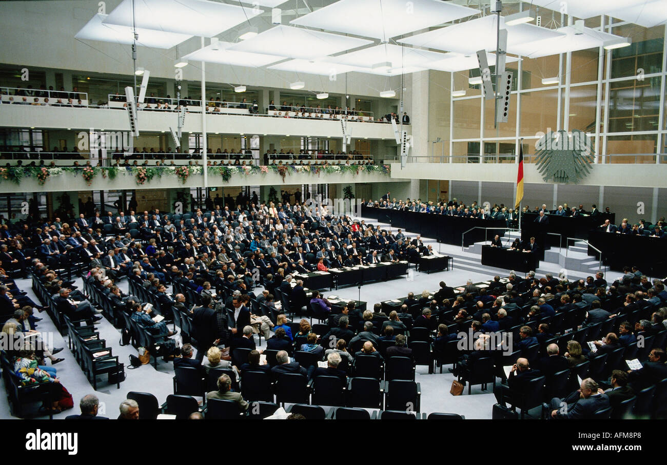 geography / travel, first congress after German Unification, Lower House of German Parliament, over view, Berlin, 4.10.1990, Stock Photo