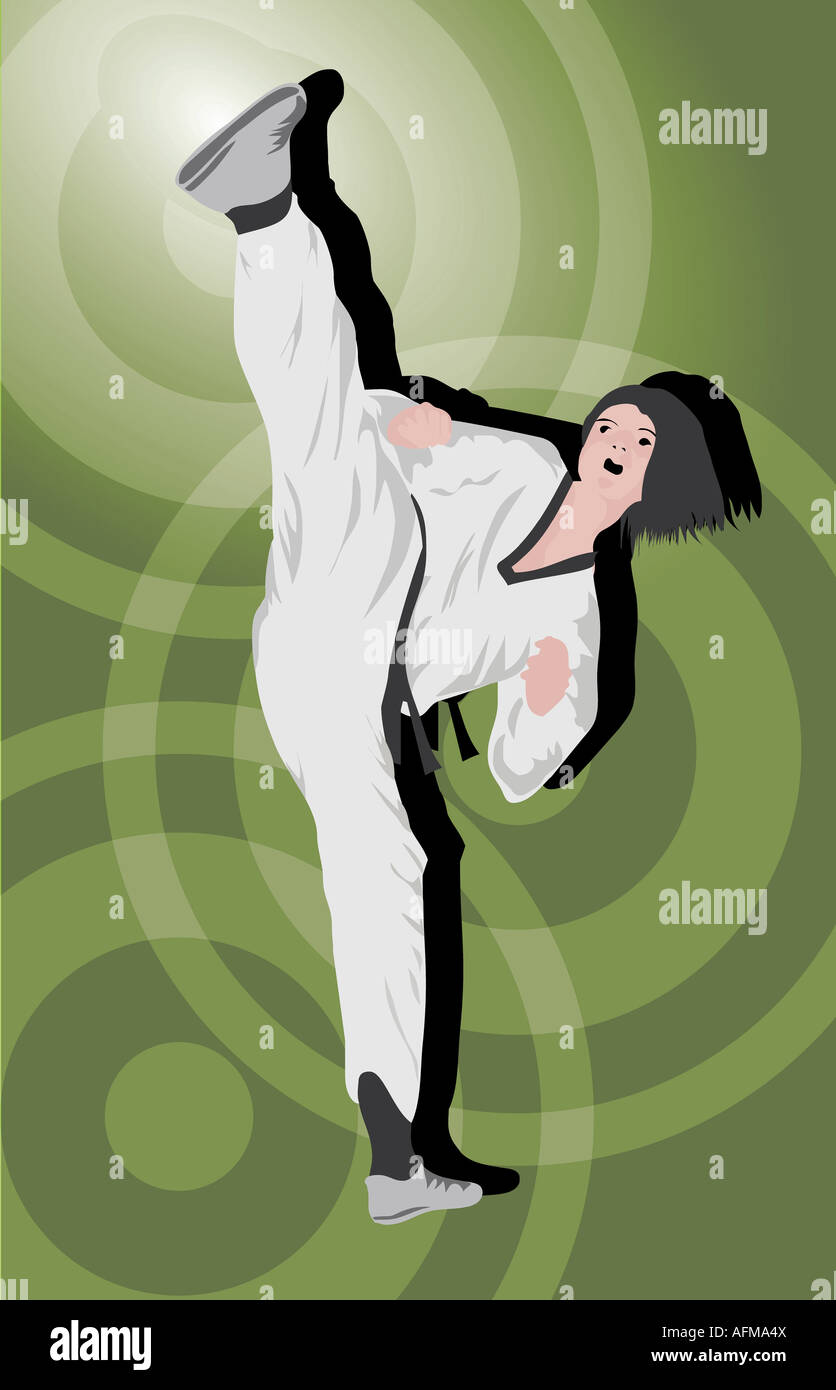 Woman performing judo kick Stock Photo Alamy