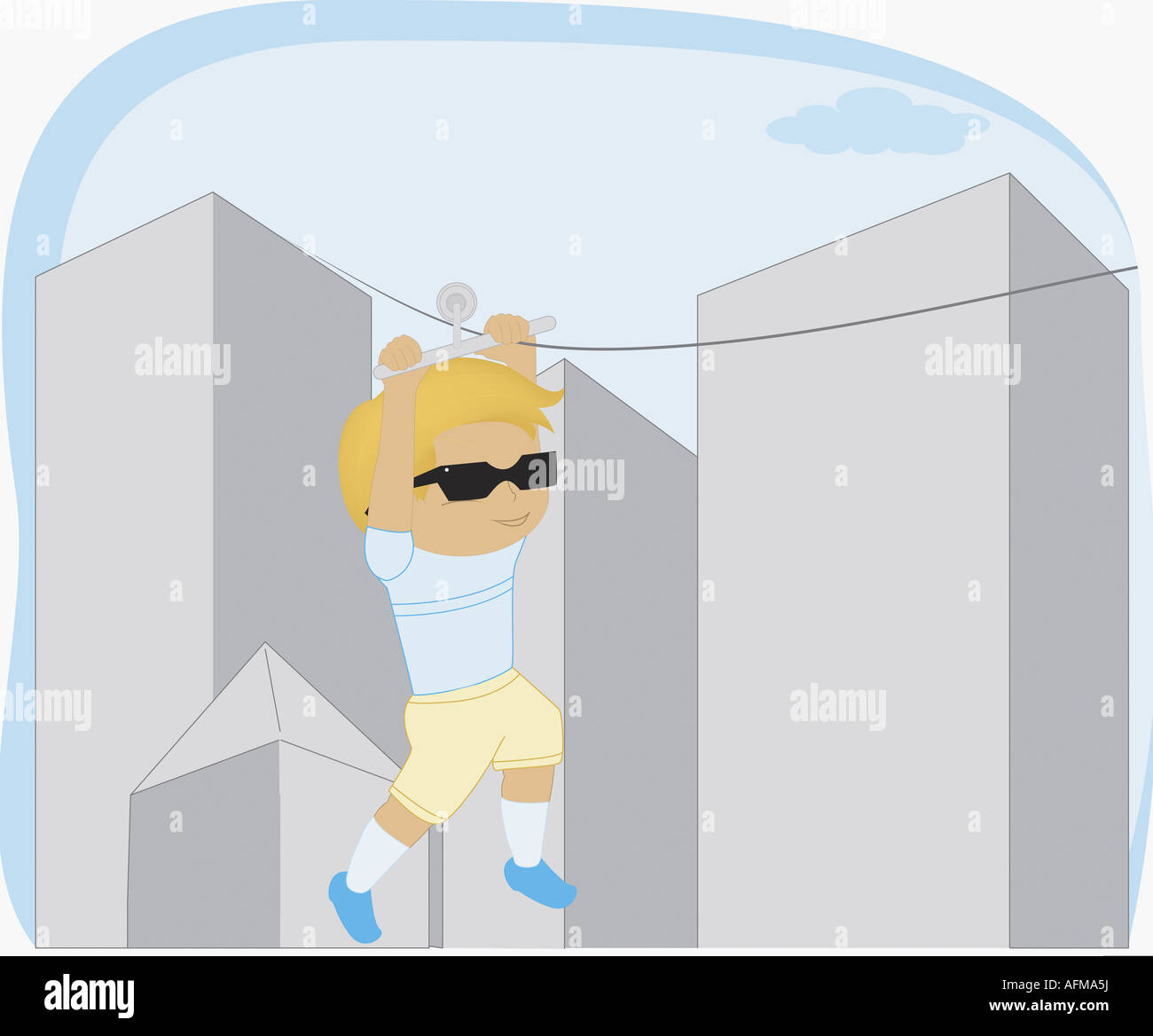 Boy sliding on a rope Stock Photo Alamy