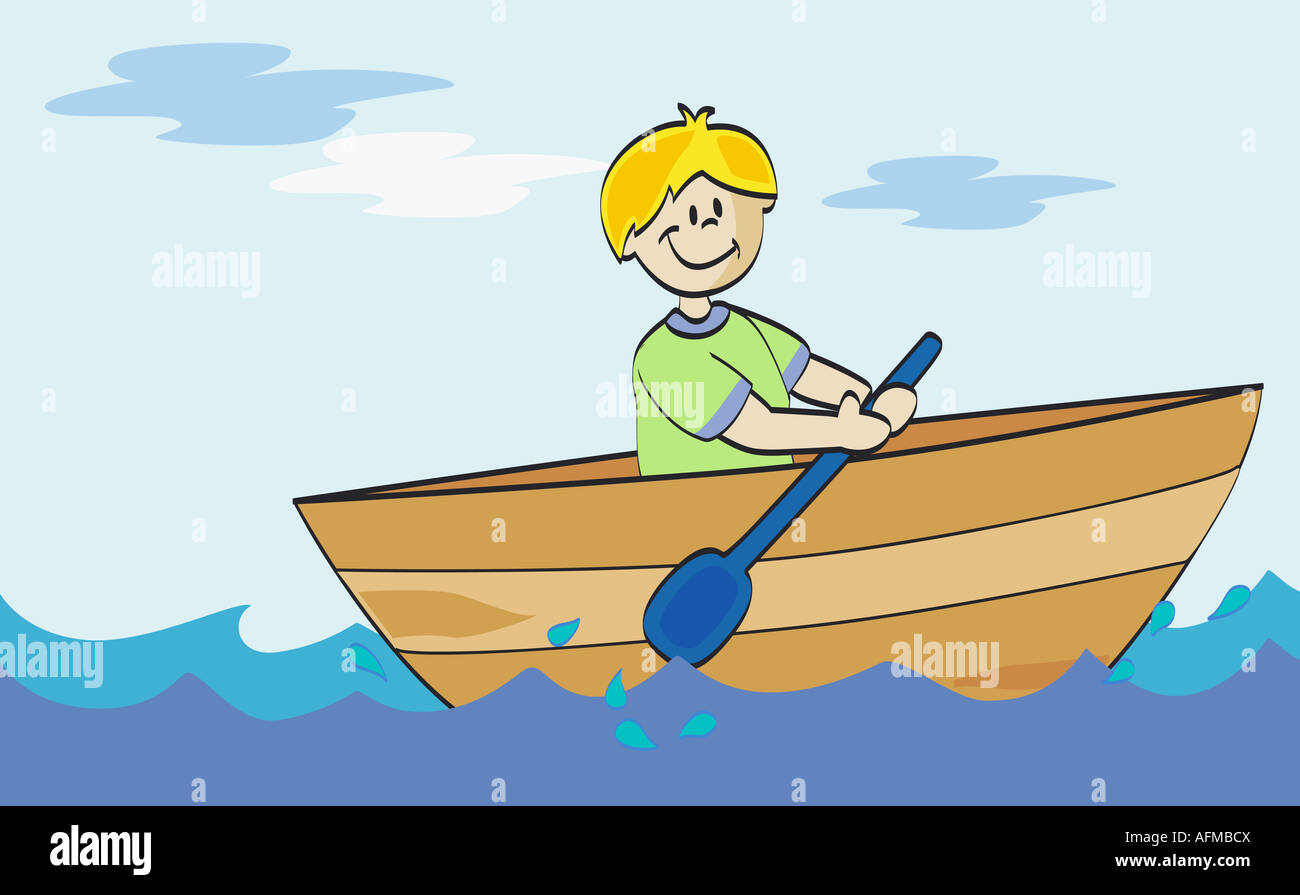Boy rowing a boat Stock Photo Alamy