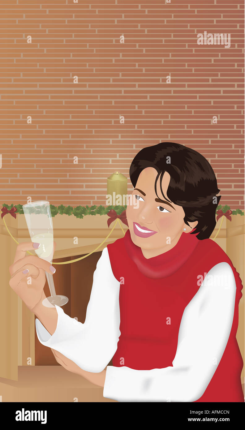 Woman holding a glass smiling Stock Photo - Alamy
