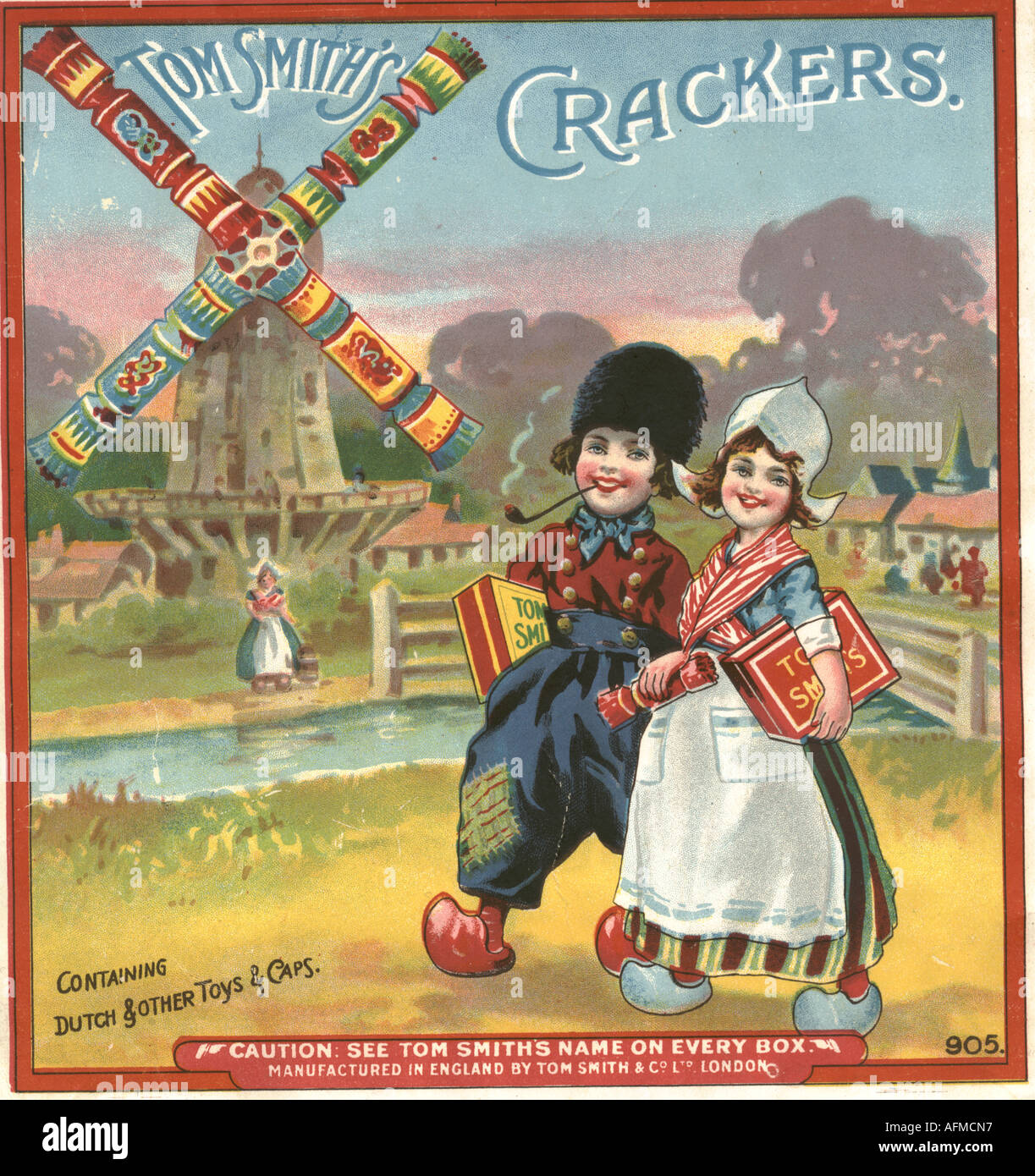 Tom Smith's cracker box label circa 1935 Stock Photo Alamy