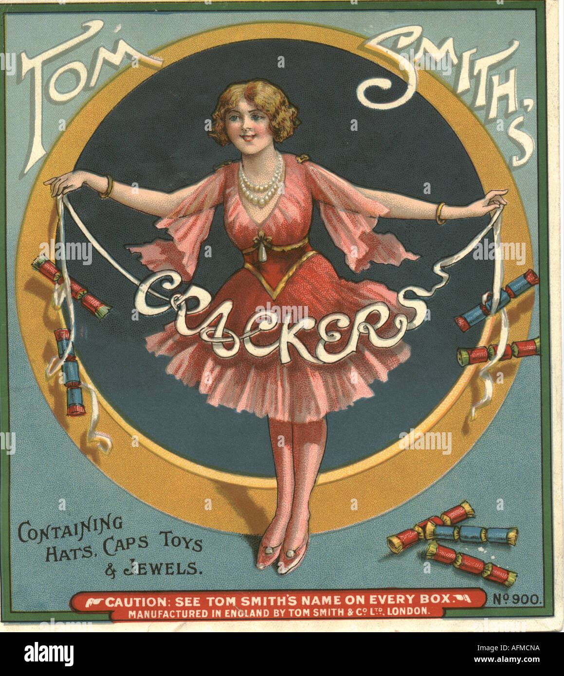 Tom Smith's cracker box label circa 1935 Stock Photo Alamy