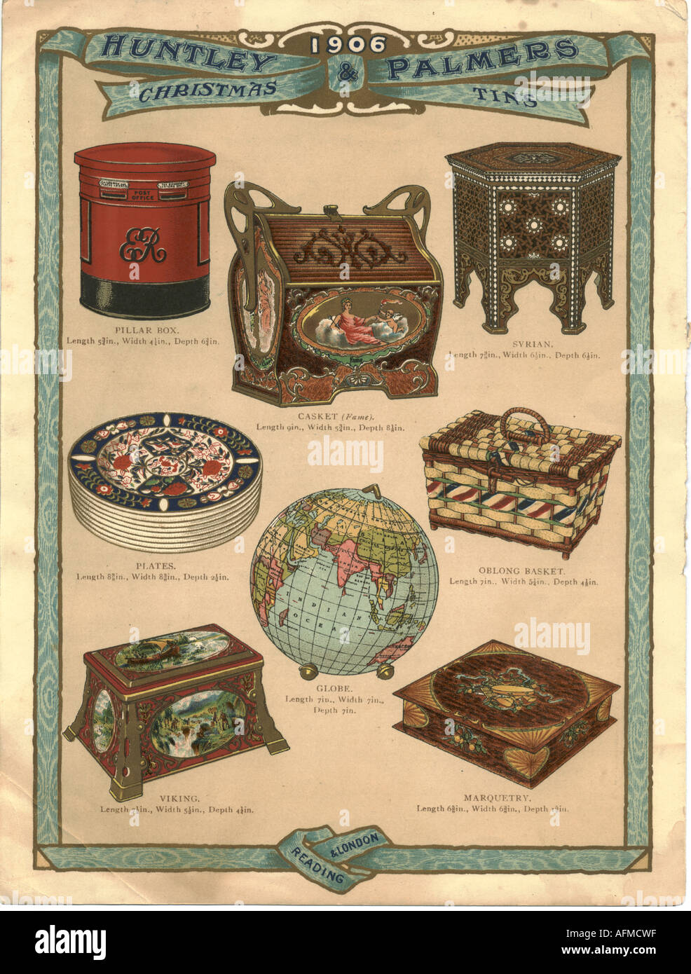 Christmas tins from Huntley & Palmers 1906 Stock Photo