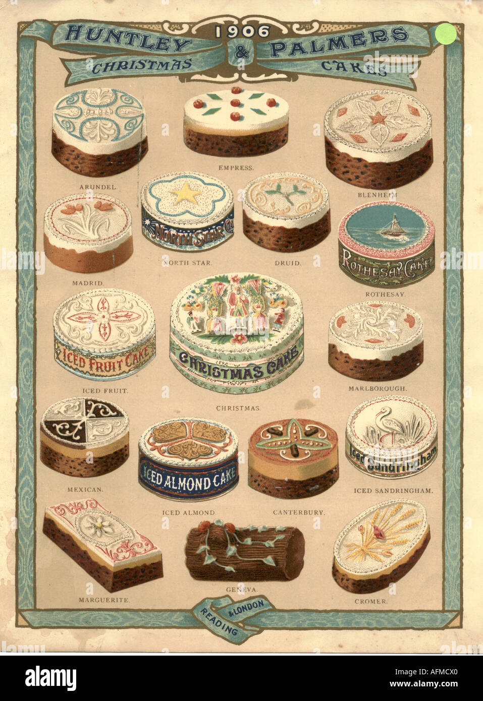 Christmas cakes from Huntley & Palmers 1906 Stock Photo