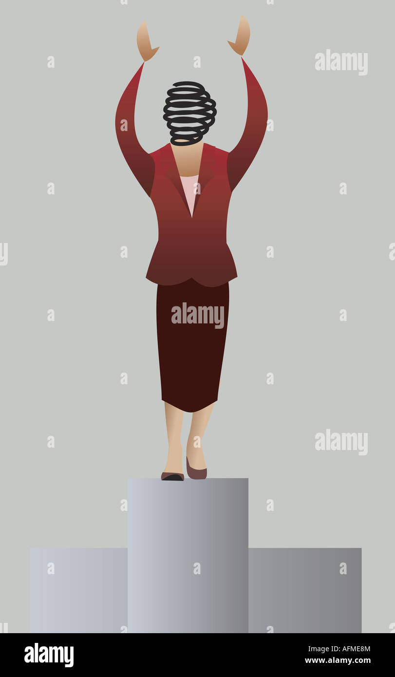 Businesswoman standing on a pedestal Stock Photo - Alamy