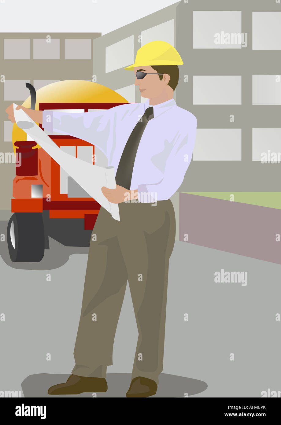 Construction worker holding a blueprint Stock Photo - Alamy