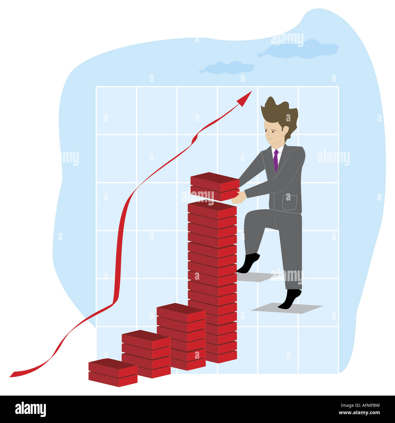 Businessman making a bar graph with bricks stock photo alamy