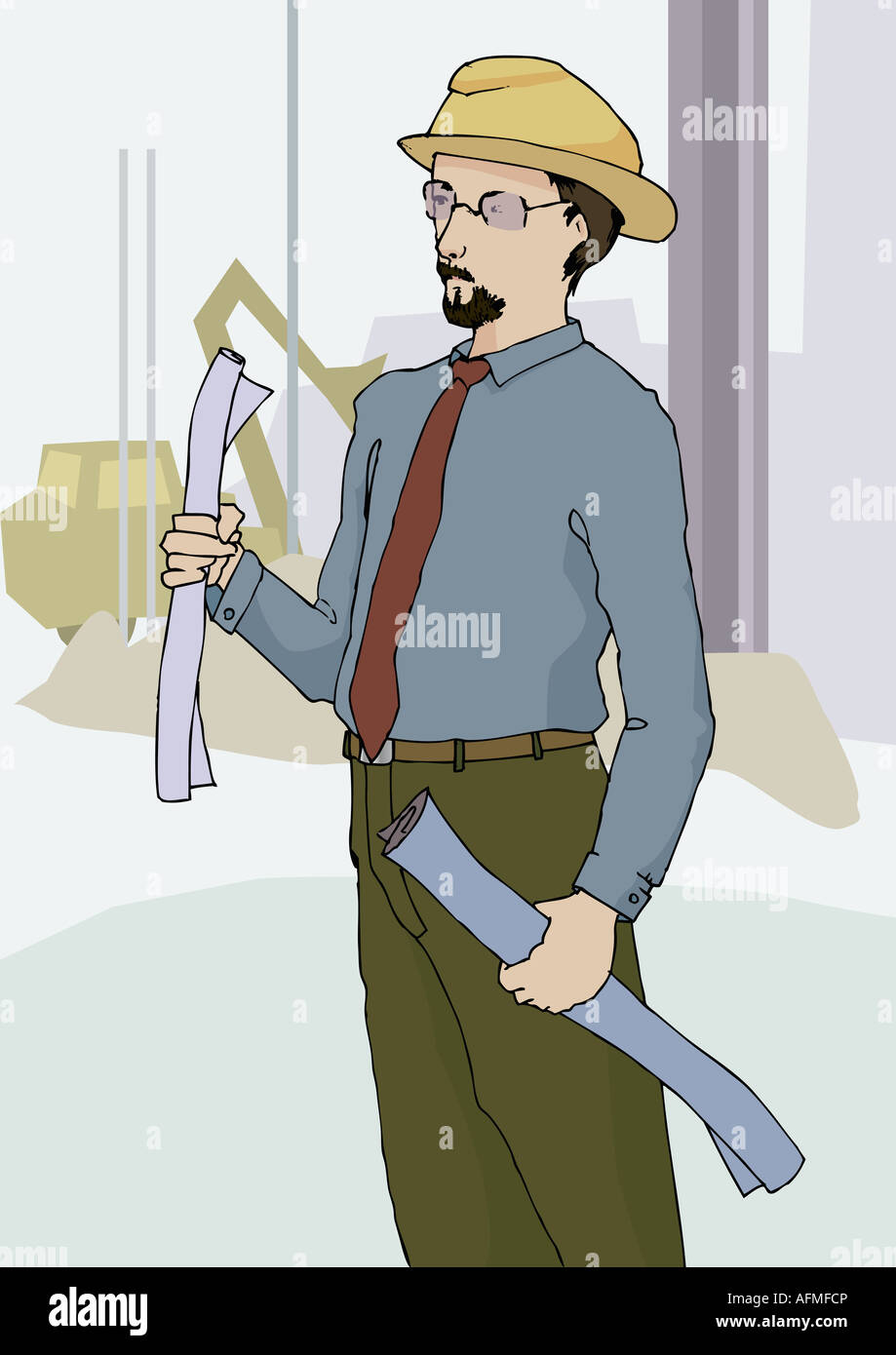 Construction worker holding a blueprint Stock Photo - Alamy
