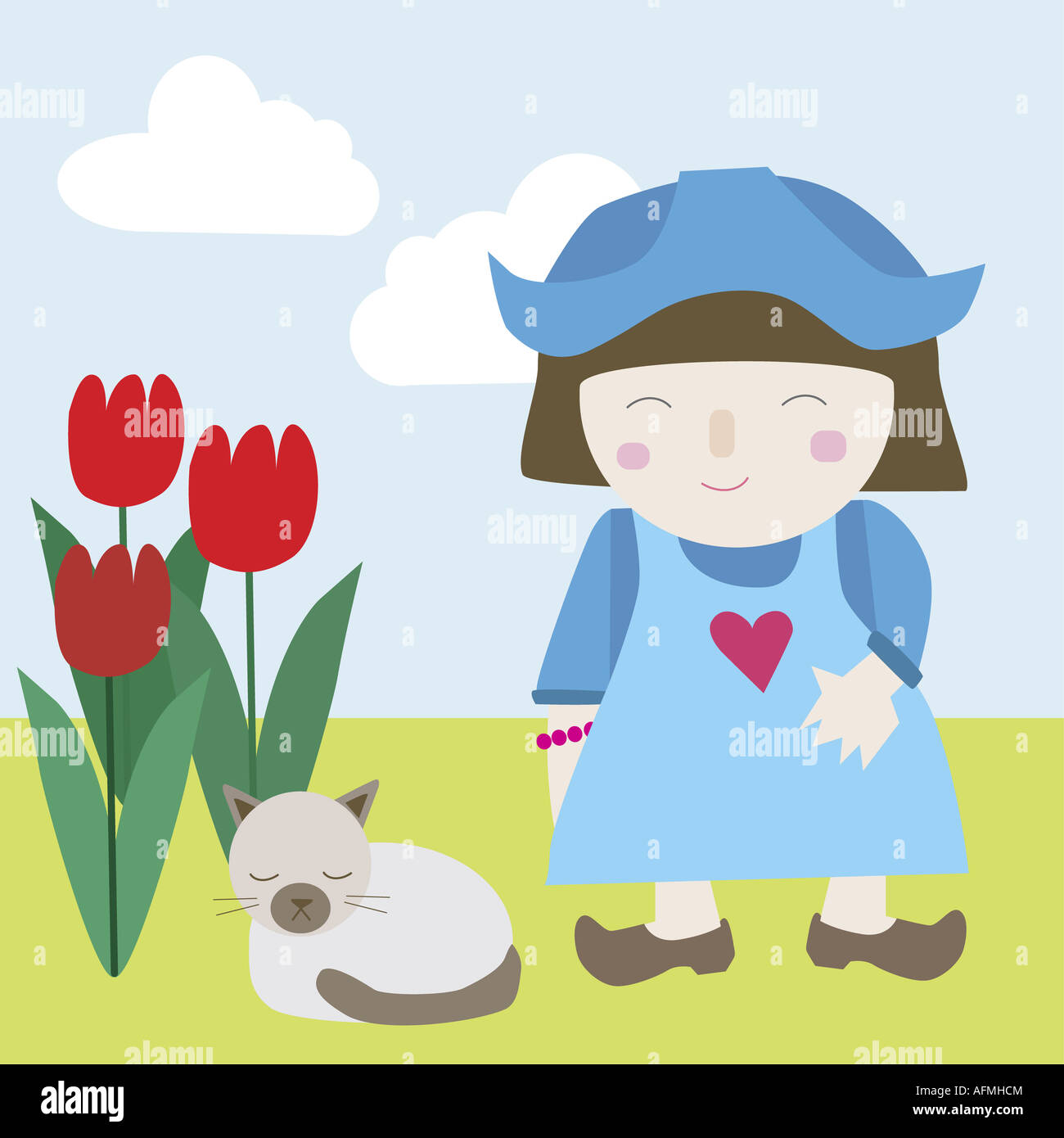 Girl standing with a cat in the park Stock Photo - Alamy