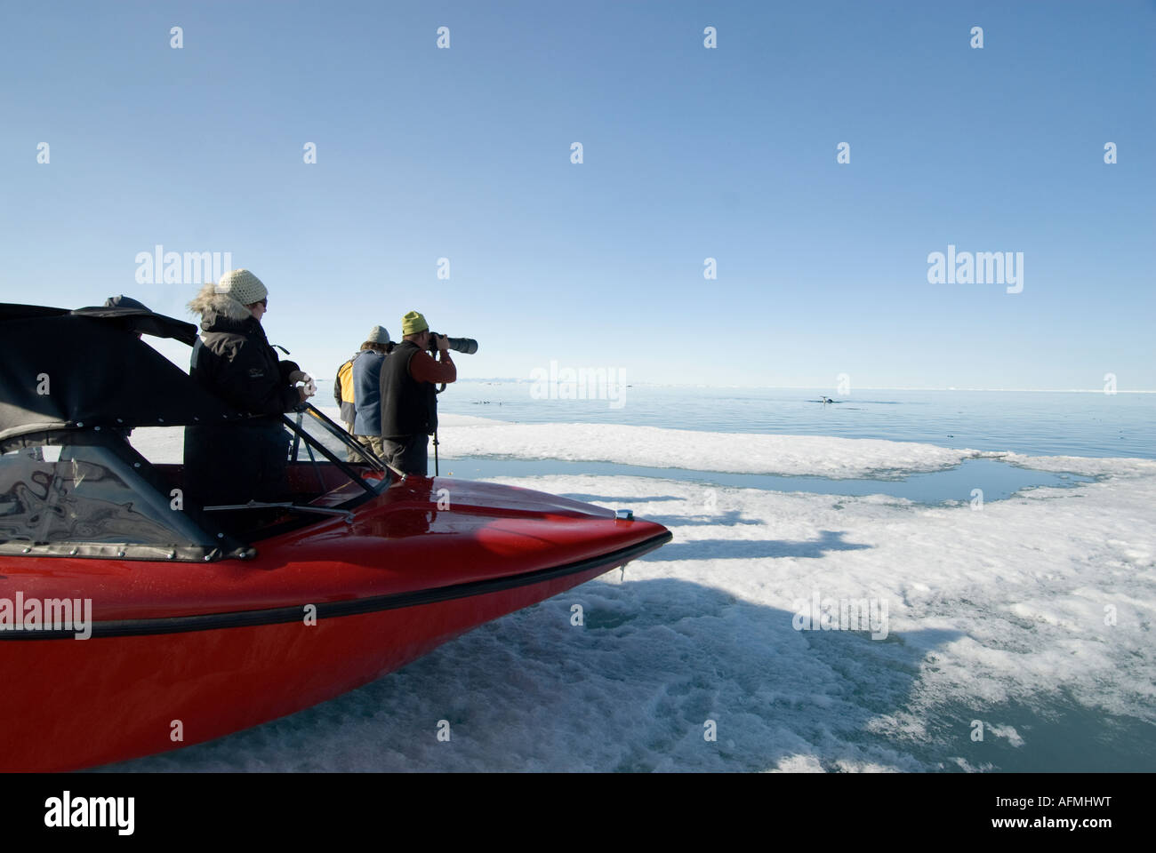 Air boats in use in the high Arctic for transporting freight and search and rescue operations airboats safe in breakup Stock Photo