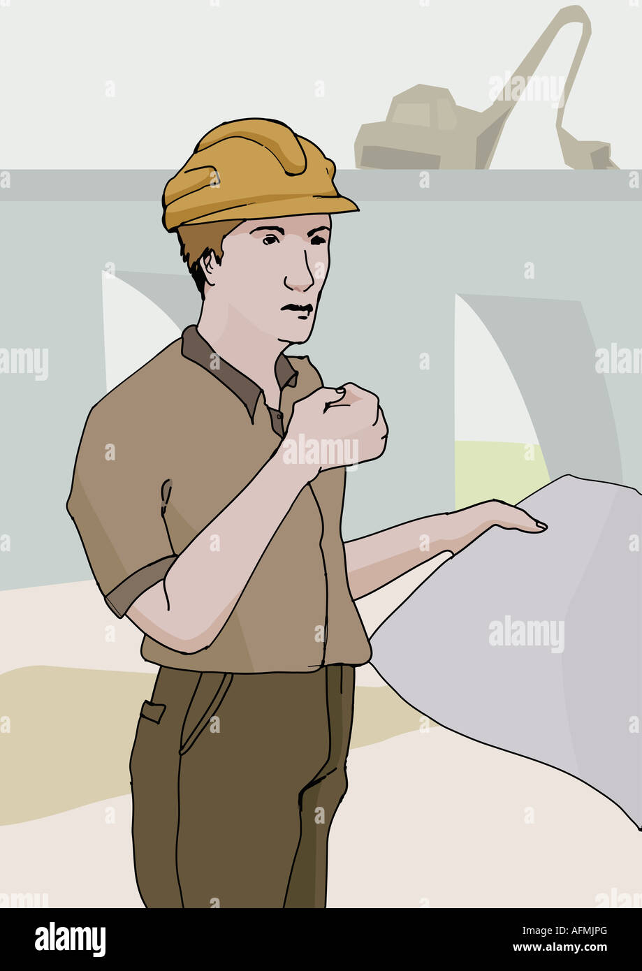 Construction worker holding a blueprint Stock Photo - Alamy