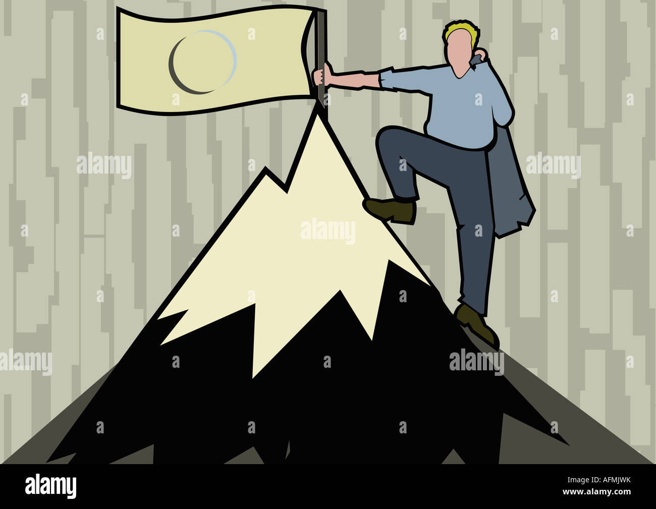 Man standing on top of a mountain holding a flag hi-res stock ...