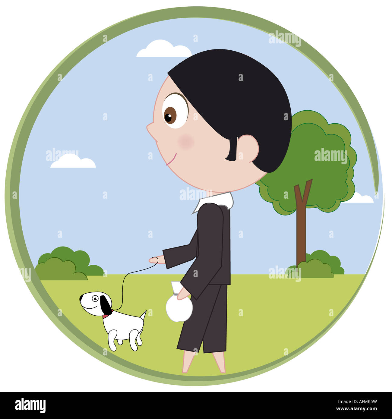 Man walking with a dog in the park Stock Photo