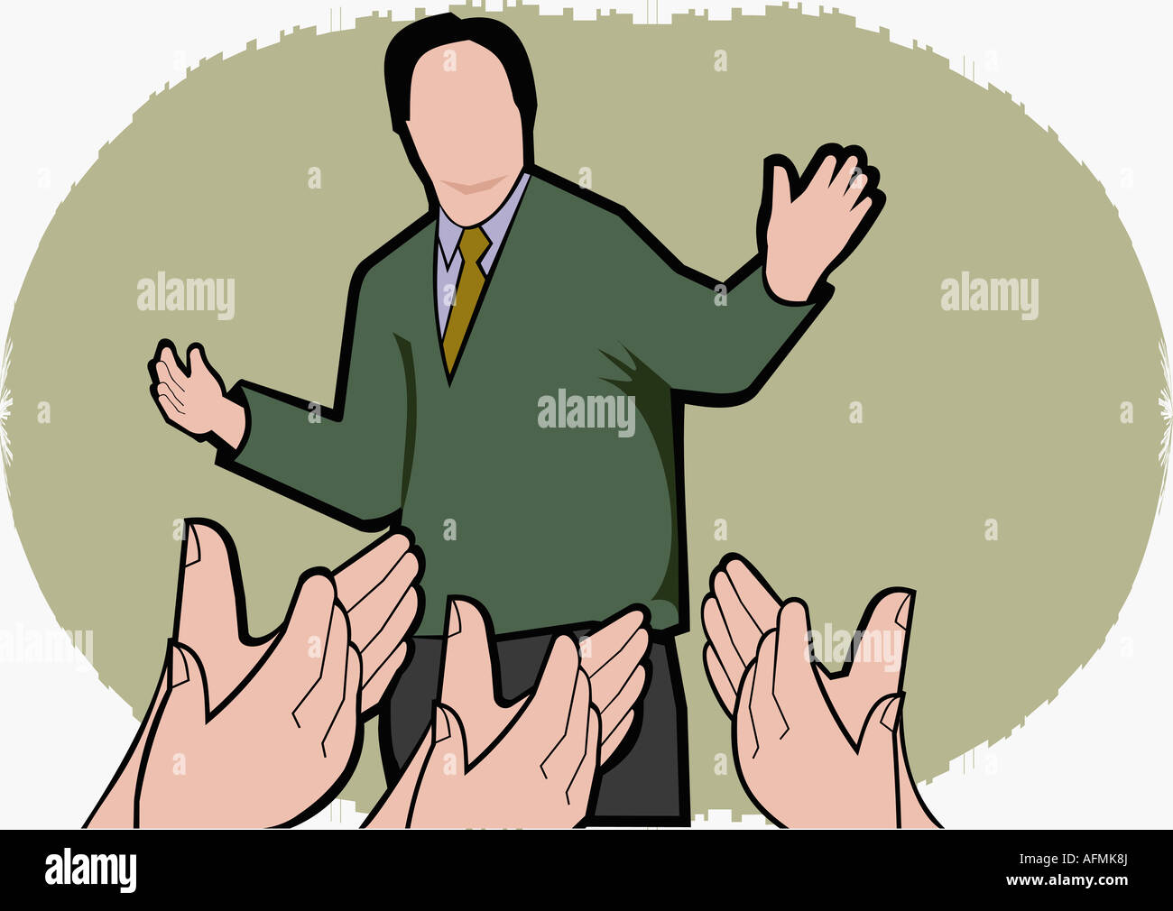Man with arms outstretched and people clapping Stock Photo Alamy