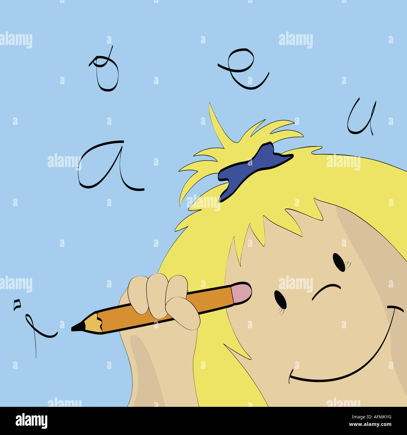Girl holding a pencil Stock Photo - Alamy