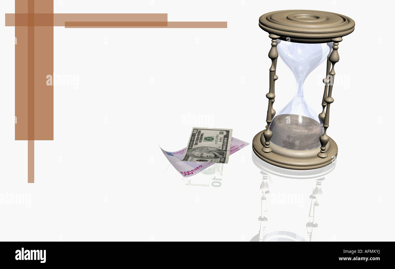 Hourglass and paper currency notes Stock Photo - Alamy