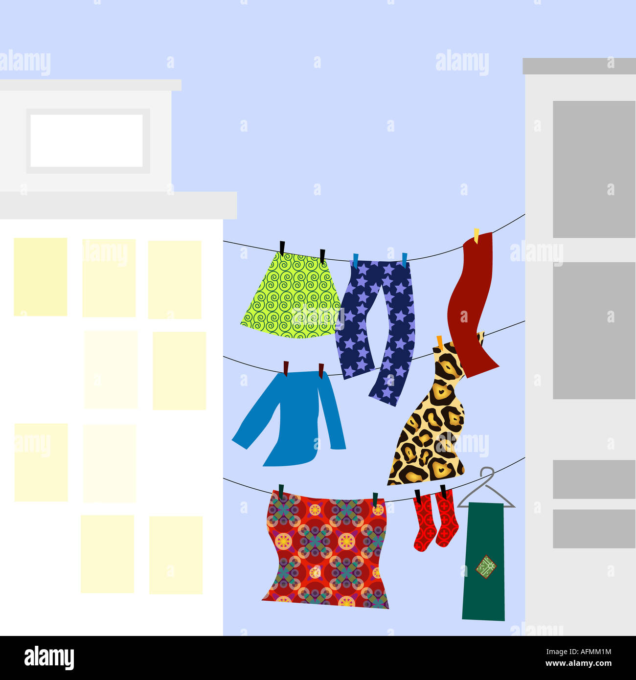 Clothes hanging on clotheslines between two buildings Stock Photo Alamy