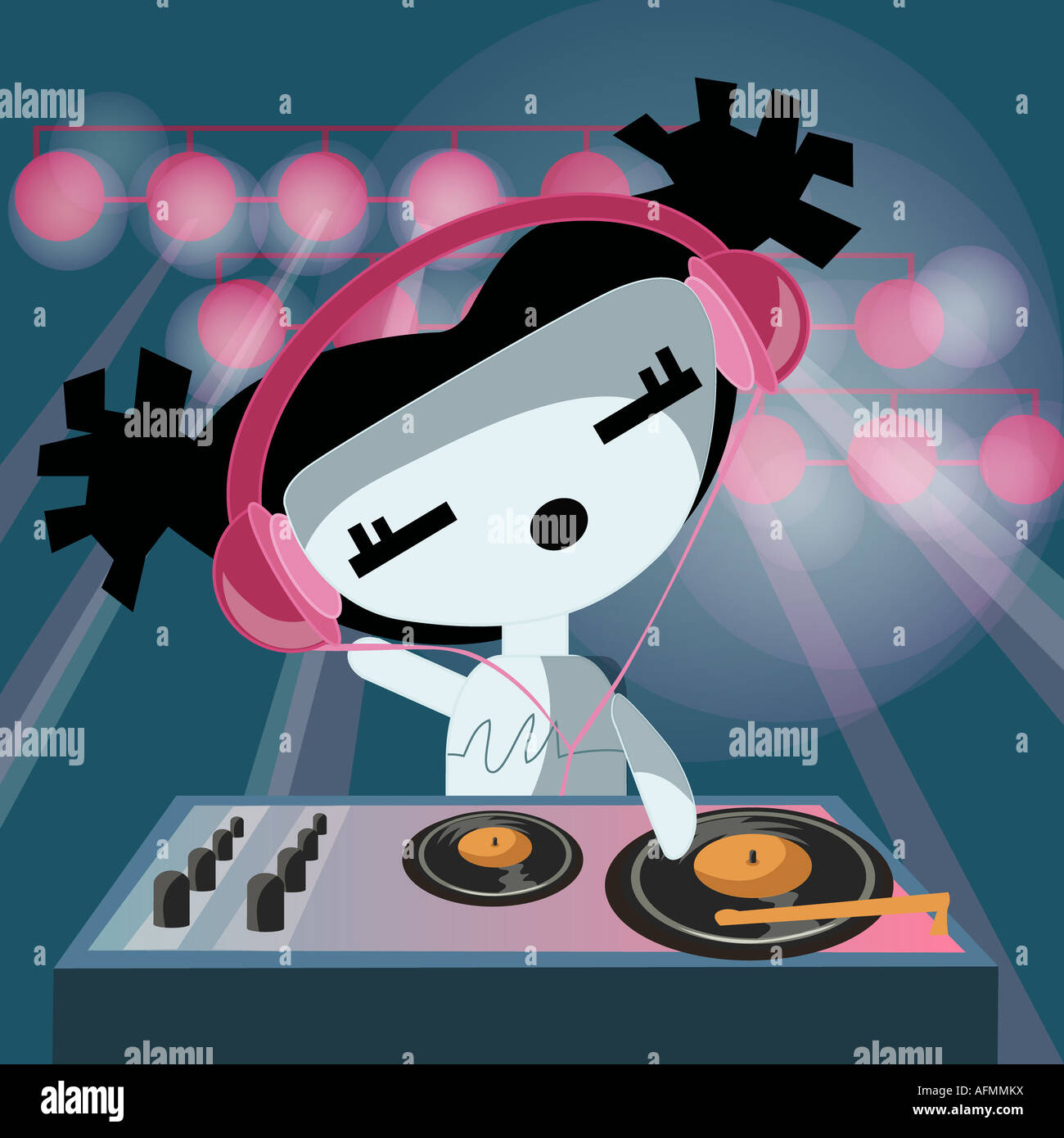 DJ wearing headphones and spinning a record Stock Photo Alamy